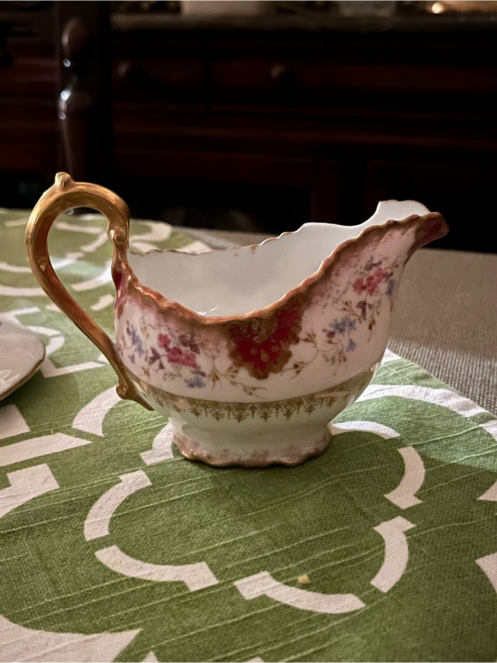 Vintage Floral Porcelain Creamer - White and Gold